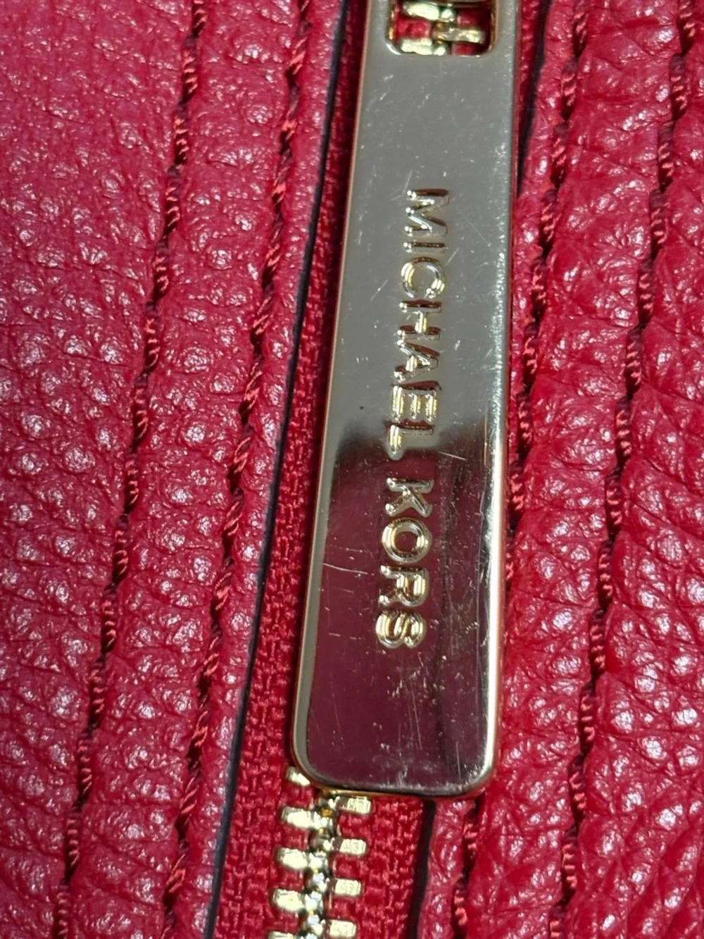 Michael Kors vibrant red  Pebbled Leather Shoulder Bag with Gold Accents - Picture 5 of 14